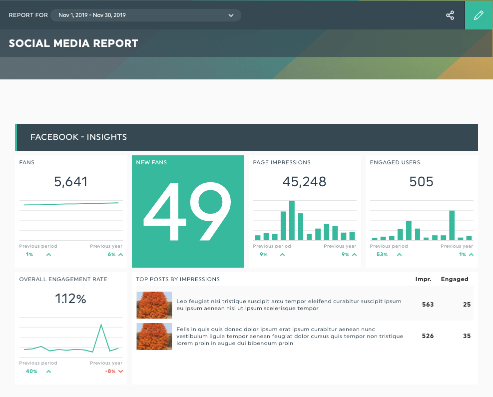 modèle de tableau de bord des médias sociaux